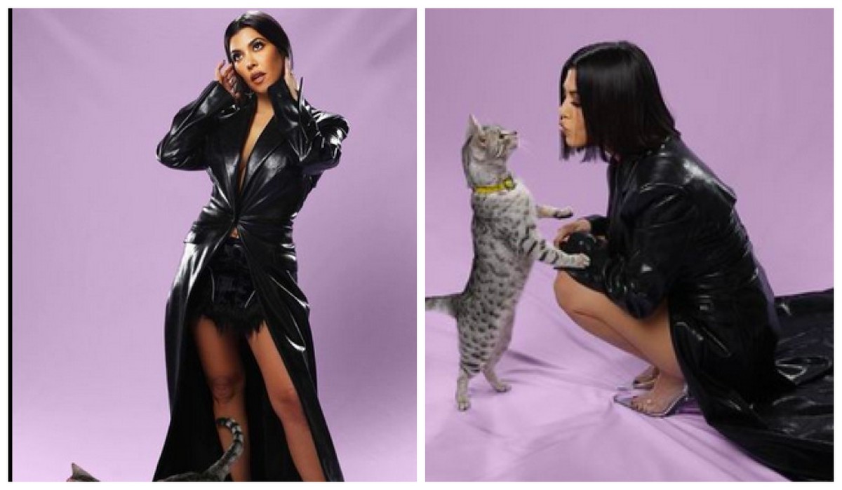 Kourtney Kardashian Posa Sobretudo De Couro Aberto E Exp E Lingerie Peluda Celebridades