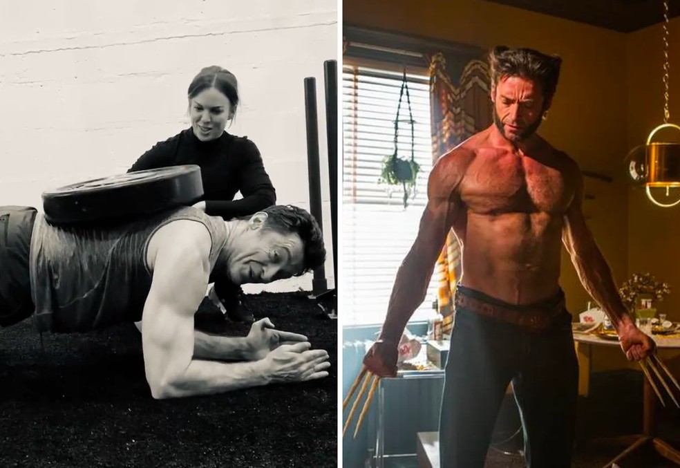 Hugh Jackman em seu treino intenso; ele no papel de Wolverine  — Foto: Reprodução/Instagram; Reprodução