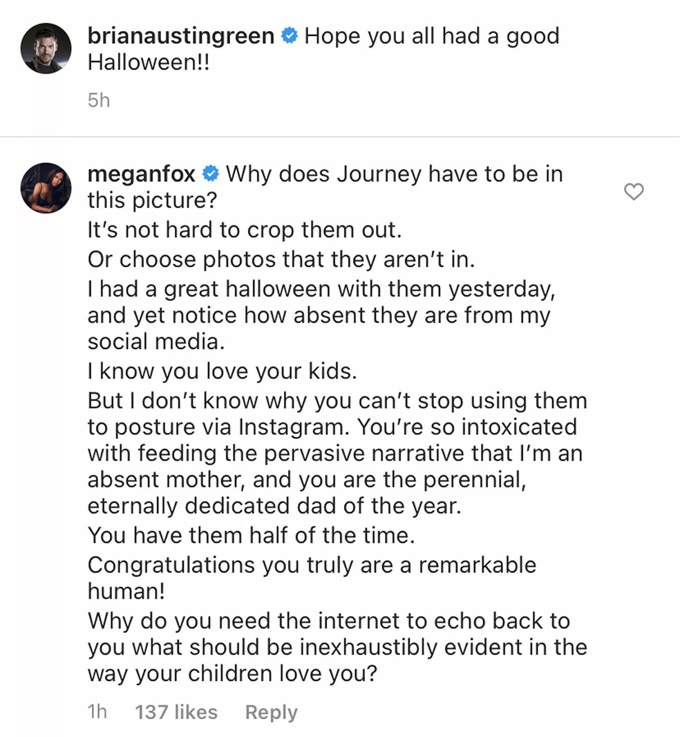 Megan Fox deu bronca pública em Brian Austin Green em 2020 — Foto: Instagram