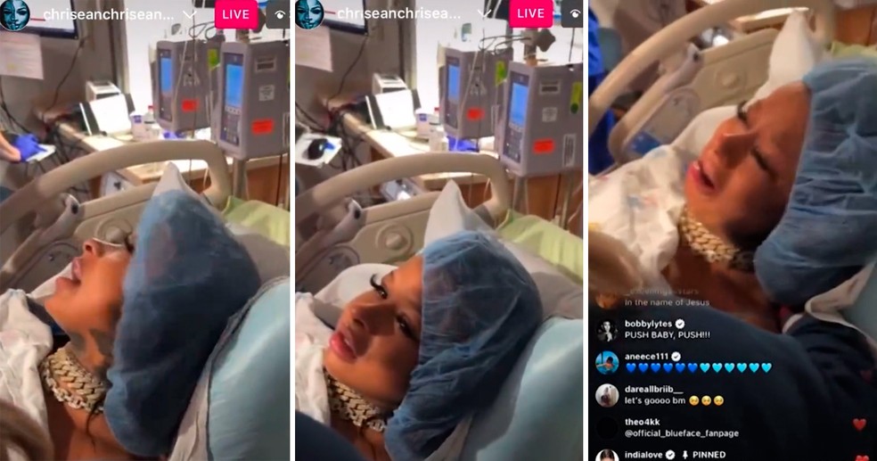 A rapper Chrisean Rock em trabalho de parto transmitido ao vivo — Foto: reprodução/instagram