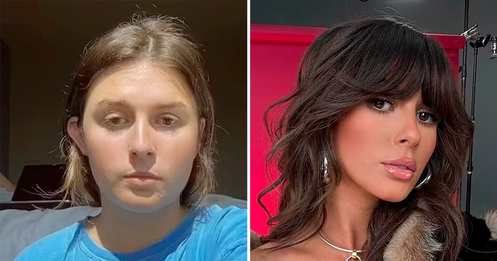 A cantora Ella Langley antes e depois da fama — Foto: reprodução