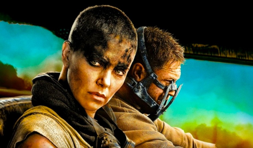 Charlize Theron e Tom Hardy como seus personagens em Mad Max: Estrada da Fúria (2015)