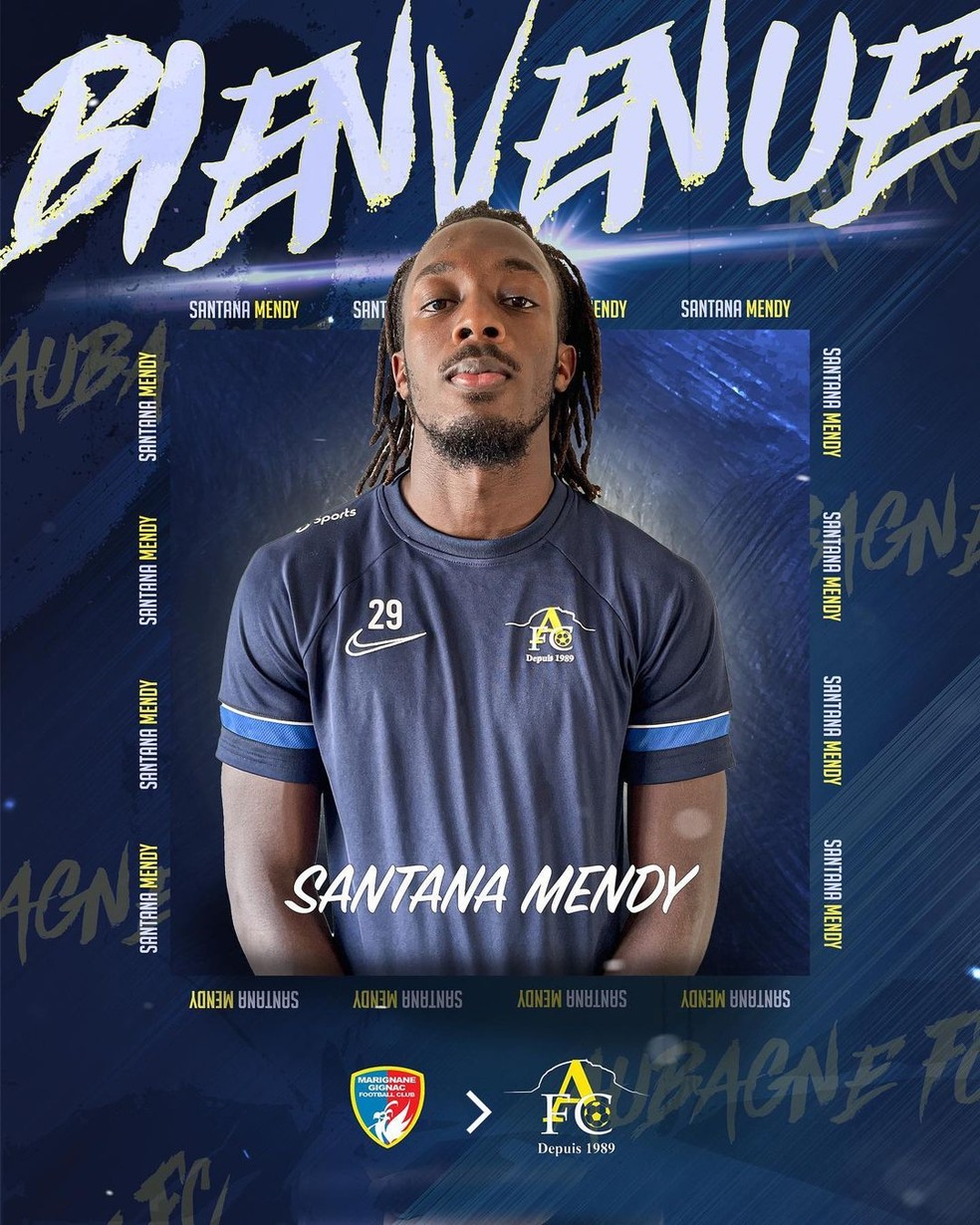 Aubagne FC anunciou a contratação do atacante Adel Santana Mendy nas redes sociais — Foto: Reprodução/Instagram