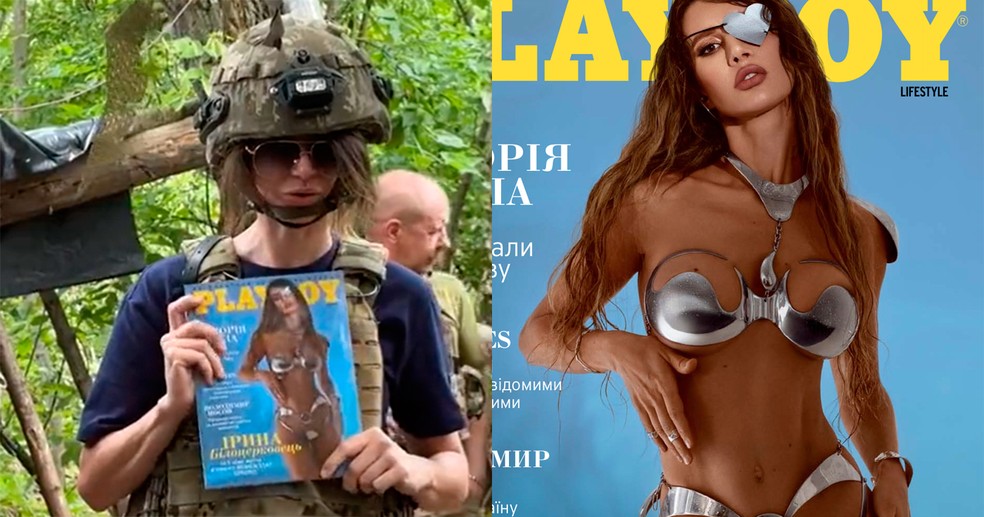 Iryna Bilotserkovets no front e na capa da Playboy Ucrânia — Foto: reprodução