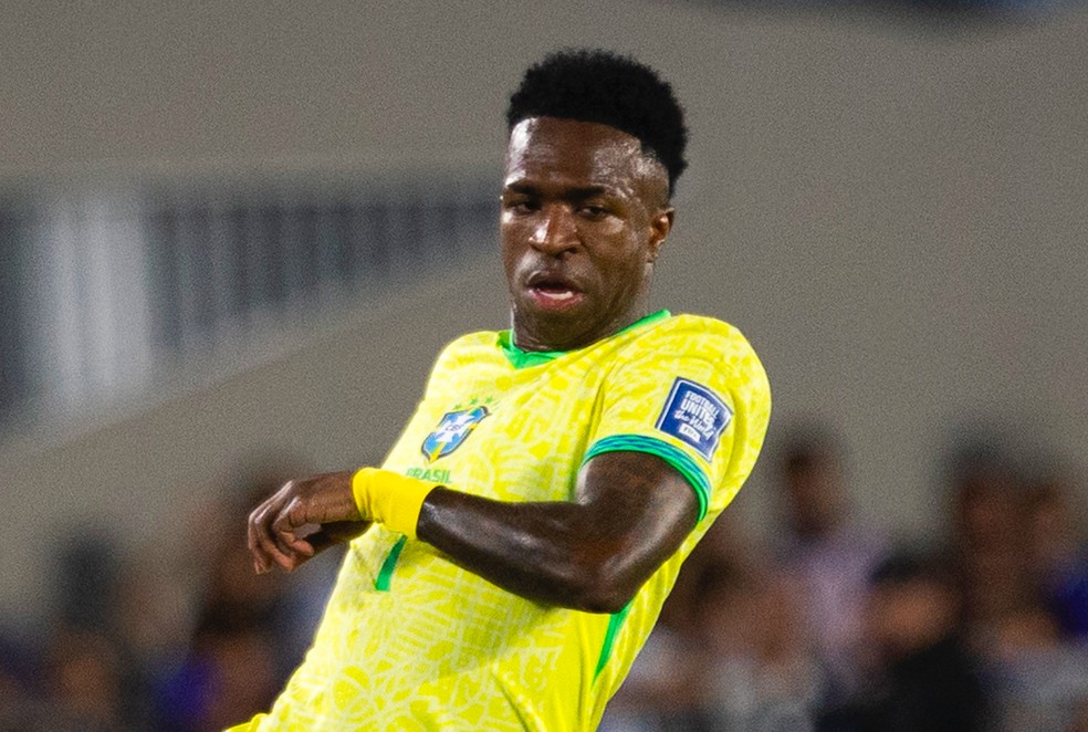 O craque Vini Jr. na derrota do Brasil por 4 a 1 para a Argentina pelas Eliminatórias da Copa do Mundo de 2026 — Foto: Getty Images