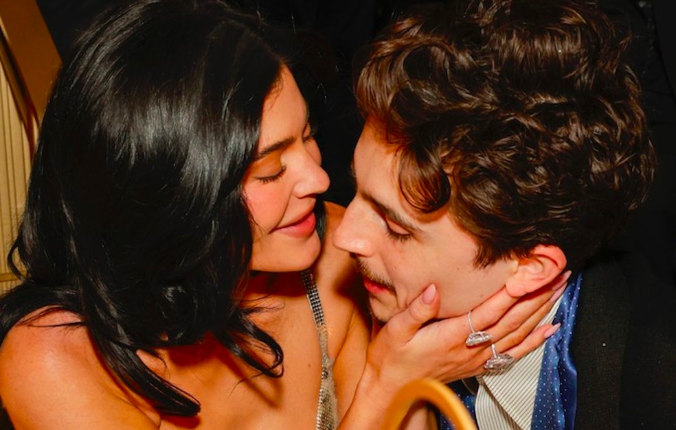 Kylie Jenner e Timothée Chalamet em evento hollywoodiano — Foto: Getty Images