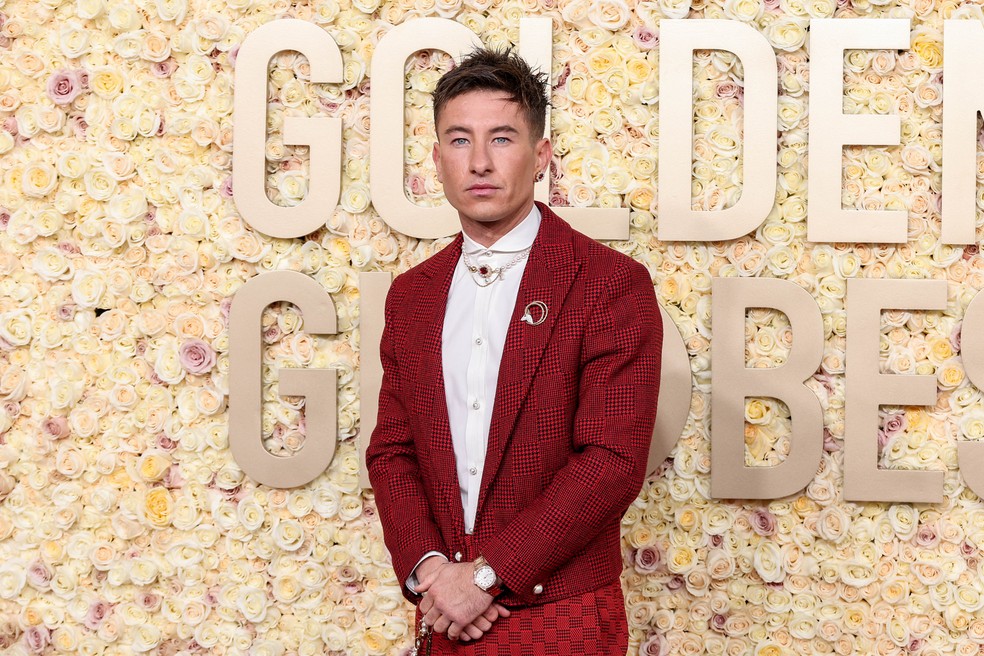 Barry Keoghan ('Saltburn') no Tapete Vermelho do Golden Globe de 2024 — Foto: GettyImages