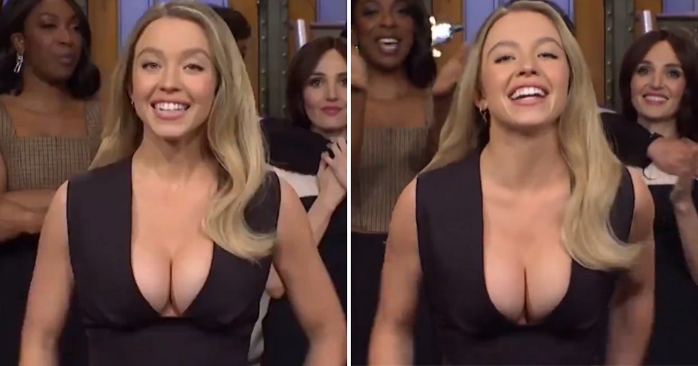 Sydney Sweeney no 'Saturday Night Live' — Foto: Reprodução/X