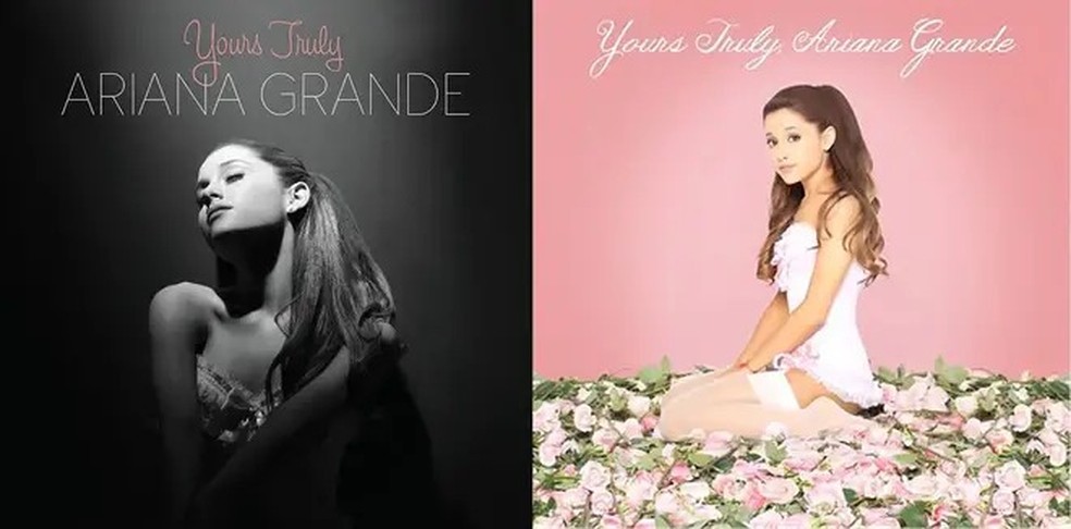 As duas capas de 'Yours Truly', álbum de Ariana Grande — Foto: Reprodução