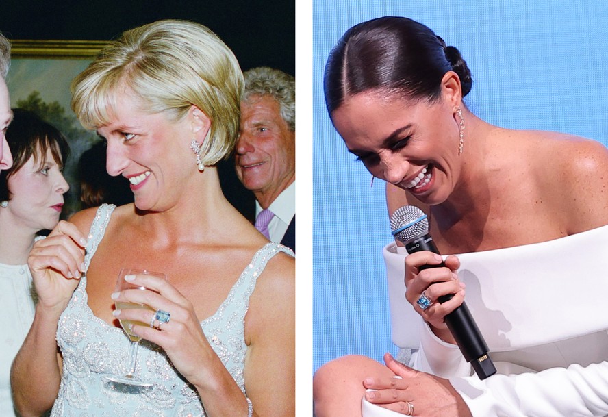 A princesa Diana em junho de 1997 e a duquesa Meghan Markle em dezembro de 2022