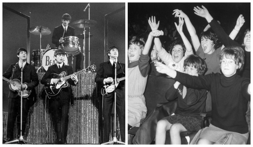As fãs dos Beatles em apresentação do conjunto em 1963