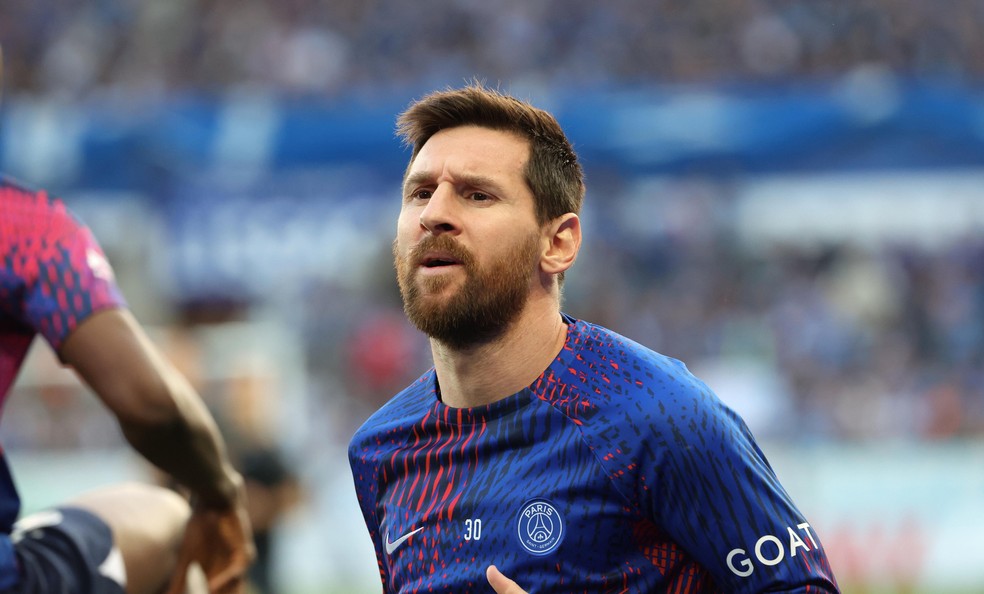 Lionel Messi em jogo do Paris Saint-Germain contra o RC Strasbourg em 27 de maio de 2023 — Foto: Getty Images