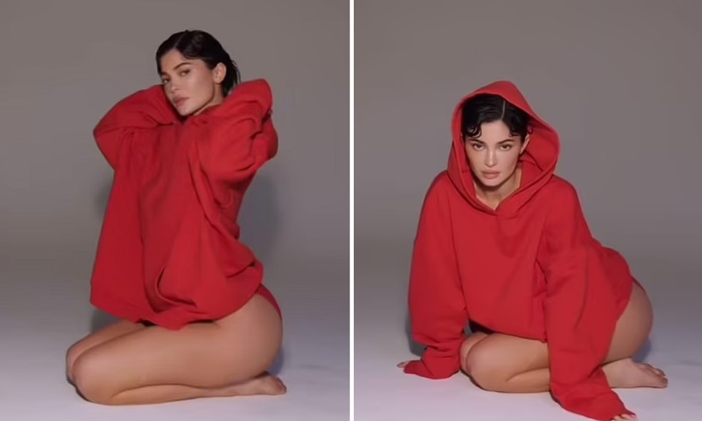 A empresária Kylie Jenner atuando como modelo de sua nova marca de roupas — Foto: Instagram
