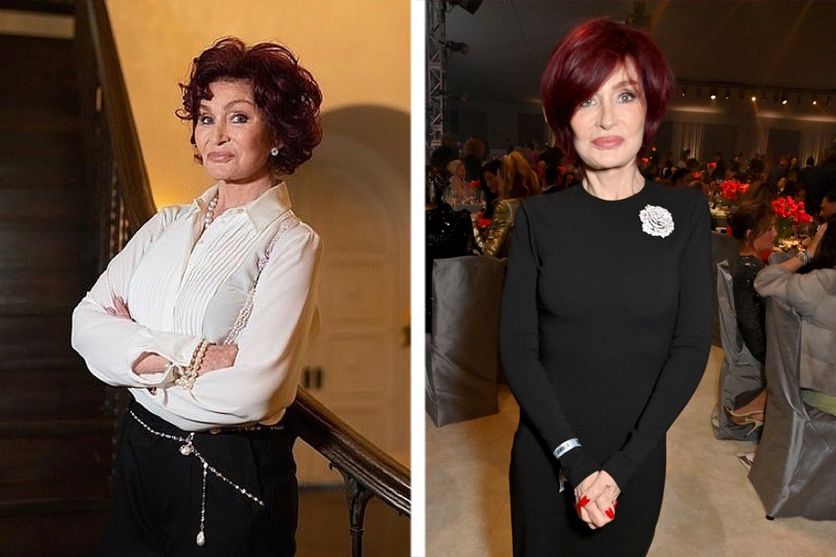 Sharon Osbourne em outubro de 2021 e em março de 2023
