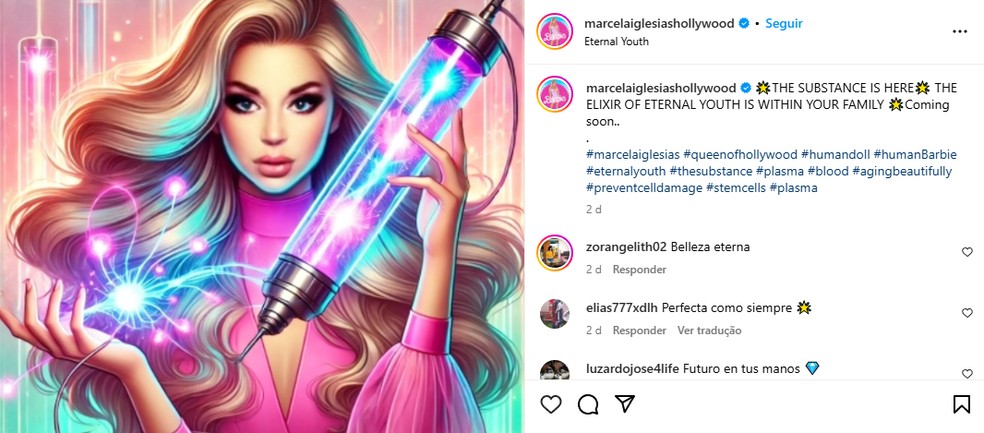 "O elixir da eterna juventude está em nossa família", diz post de Marcela Iglesias — Foto: reprodução/instagram