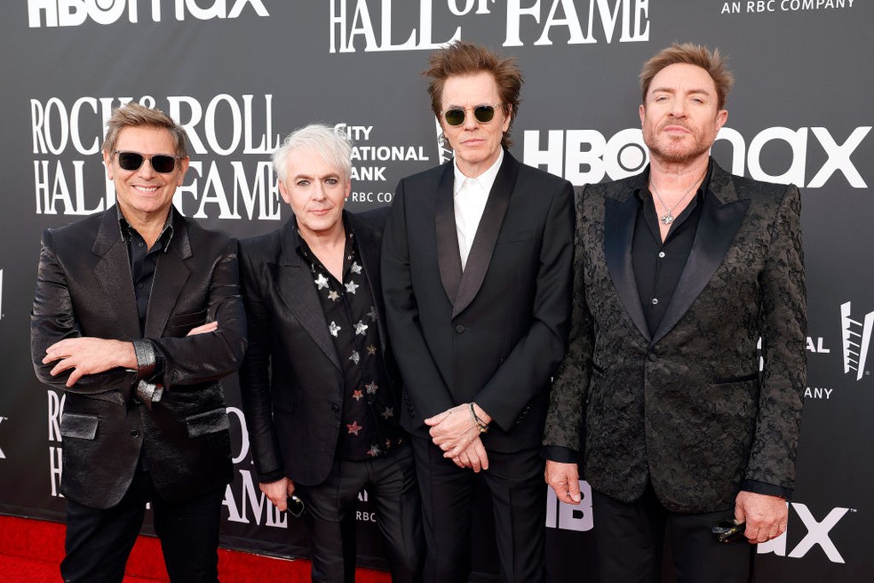 Membros do Duran Duran na cerimônia de introdução do grupo ao Hall da Fama do Rock & Roll  — Foto: Getty Images