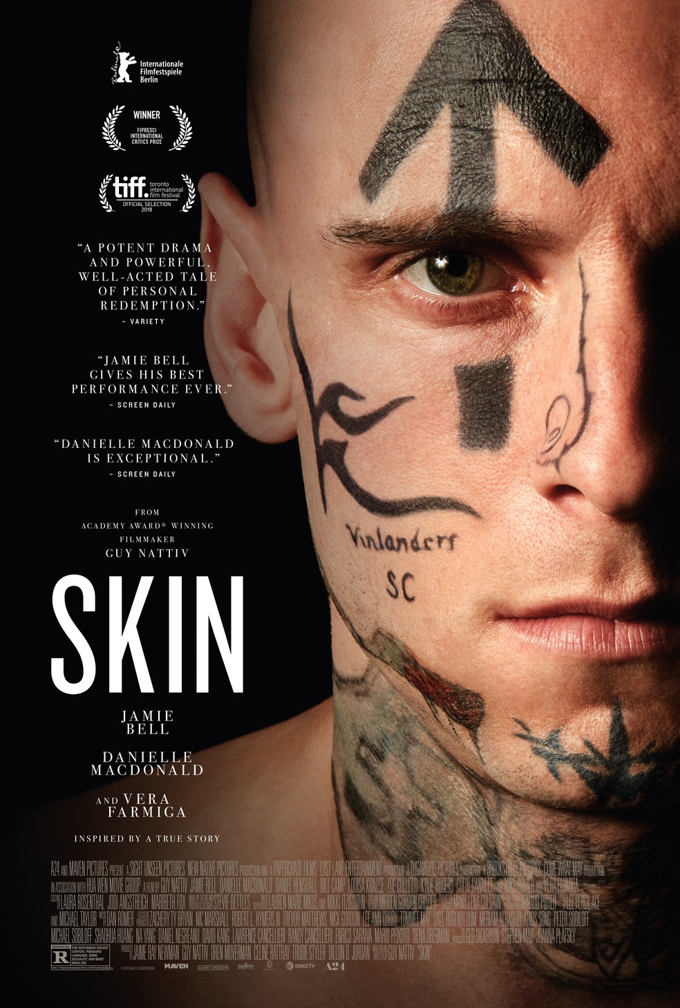 O cartaz de Skin - À Flor da Pele (2018), um dos filmes produzidos por Dillon D. Jordan — Foto: Divulgação