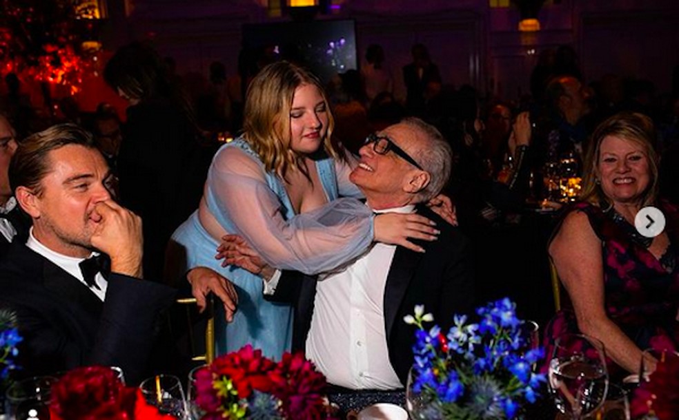 Leonardo DiCaprio na festa de aniversário de Martin Scorsese e Francesca Scorsese — Foto: Instagram