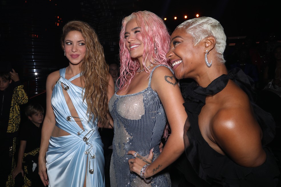 Shakira, Karol G e Tiffany Haddish — Foto: Getty Images