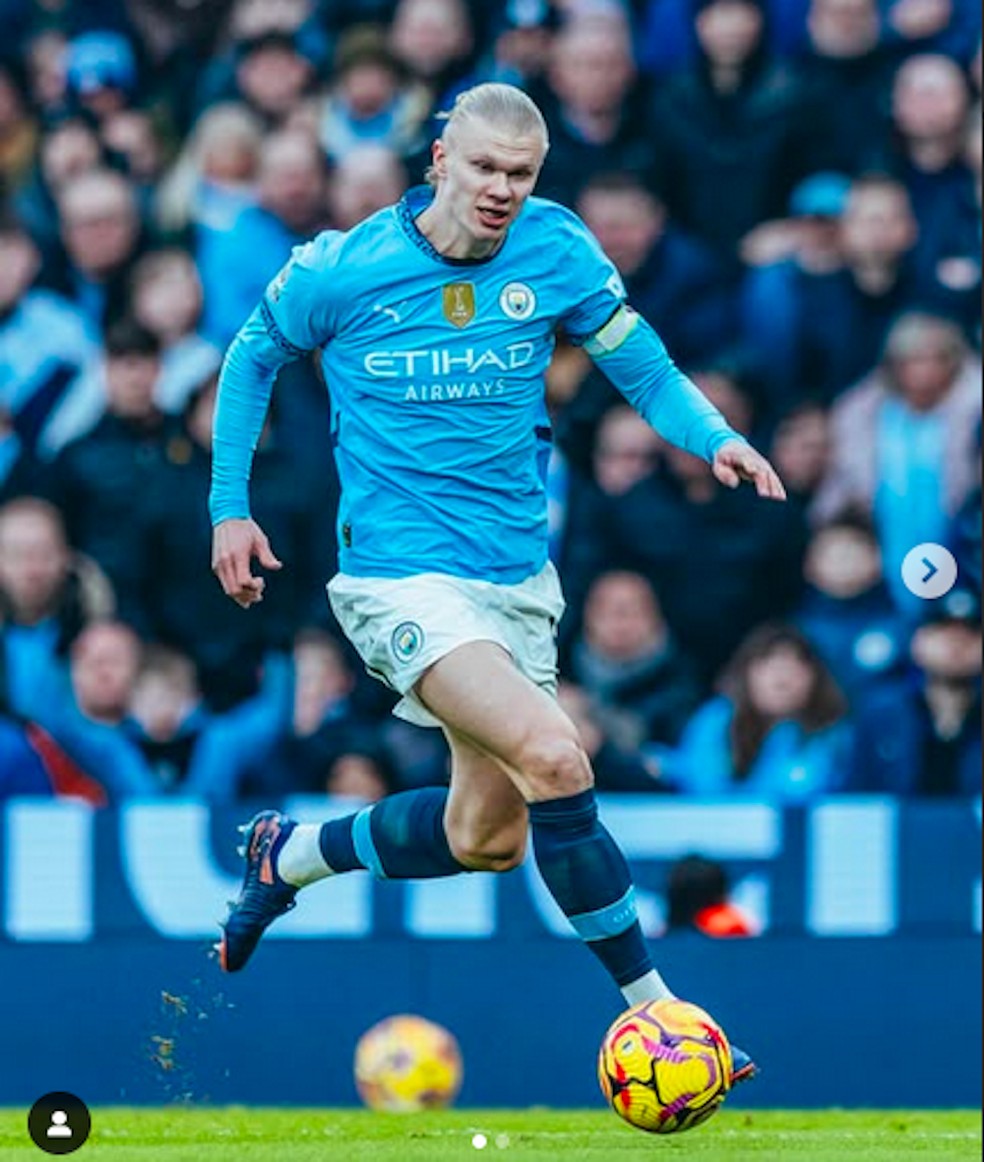 Erling Haaland na vitória de 4 a 0 do Manchester City em cima do Newcastle pela Premier League 2024/2025 — Foto: Instagram
