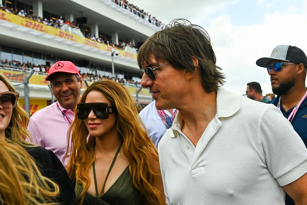 Shakira e Tom Cruise juntos no GP de Miami da Fórmula 1 — Foto: Getty Images