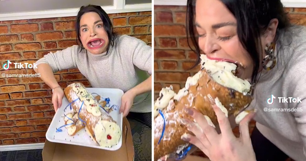 A norte-americana Samantha Ramsdell &eacute; dona da maior boca do mundo, segundo o Guinness em 2021 &mdash; Foto: Reprodu&ccedil;&atilde;o/TikTok
