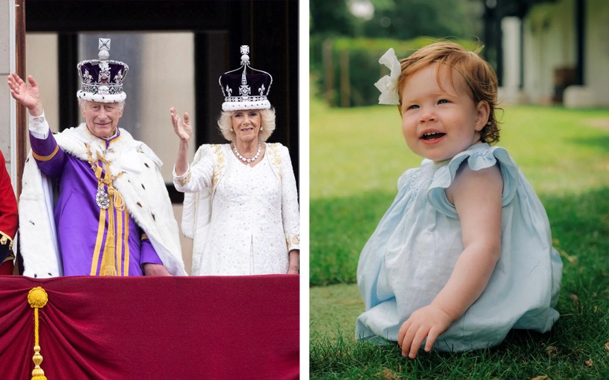 O rei Charles e a rainha Camilla; princesa Lilibet Diana