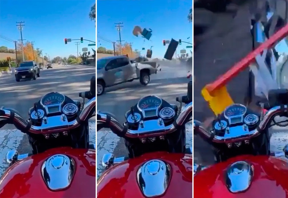Motoqueiro flagra o próprio atropelamento em avenida nos EUA — Foto: reprodução/Twitter