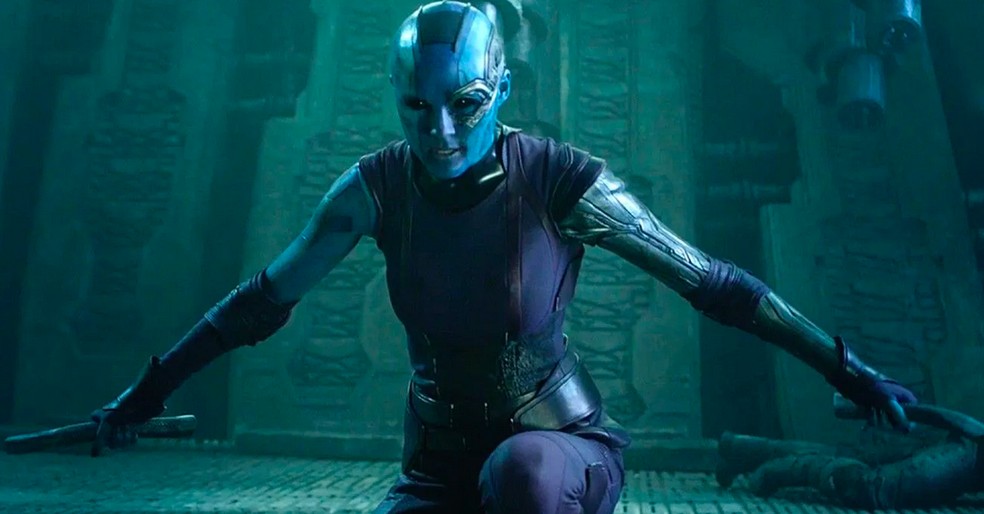 A atriz Karen Gillan em cena da franquia Guardiões da Galáxia, da Marvel — Foto: Reprodução