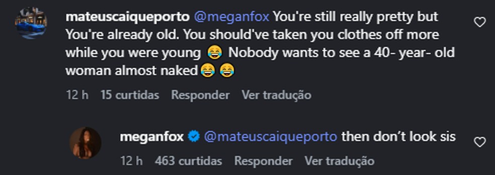 Megan Fox rebate hater que criticou suas fotos sensuais — Foto: Reprodução/Instagram