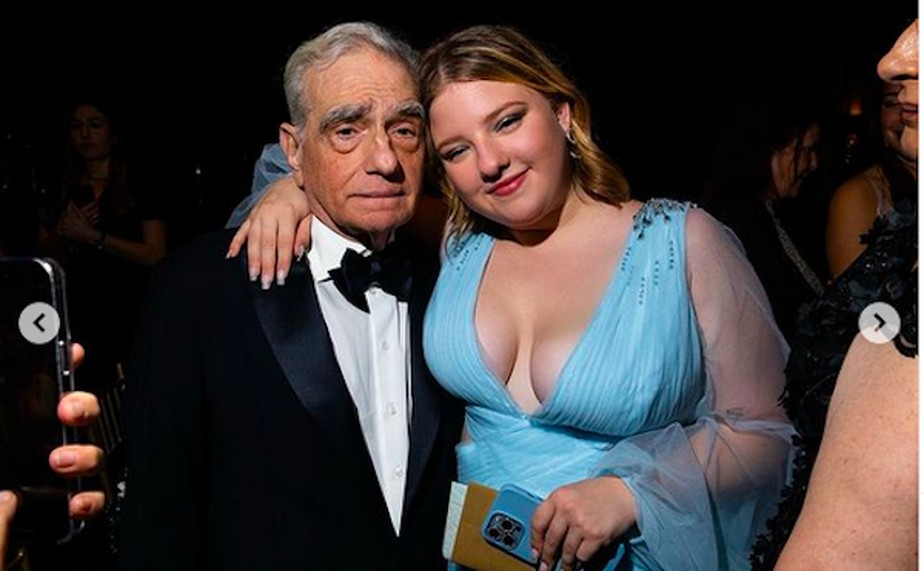Foto da festa de aniversário de Martin Scorsese e a filha mais nova dele, Francesca Scorsese