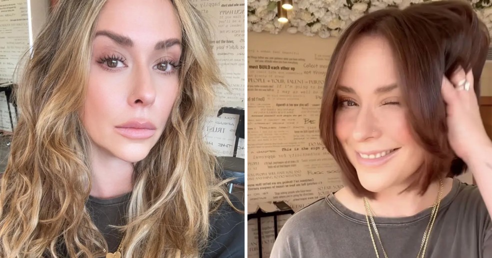 Um antes e depois da transformação mais recente no visual de Jennifer Love Hewitt — Foto: Reprodução/Instagram