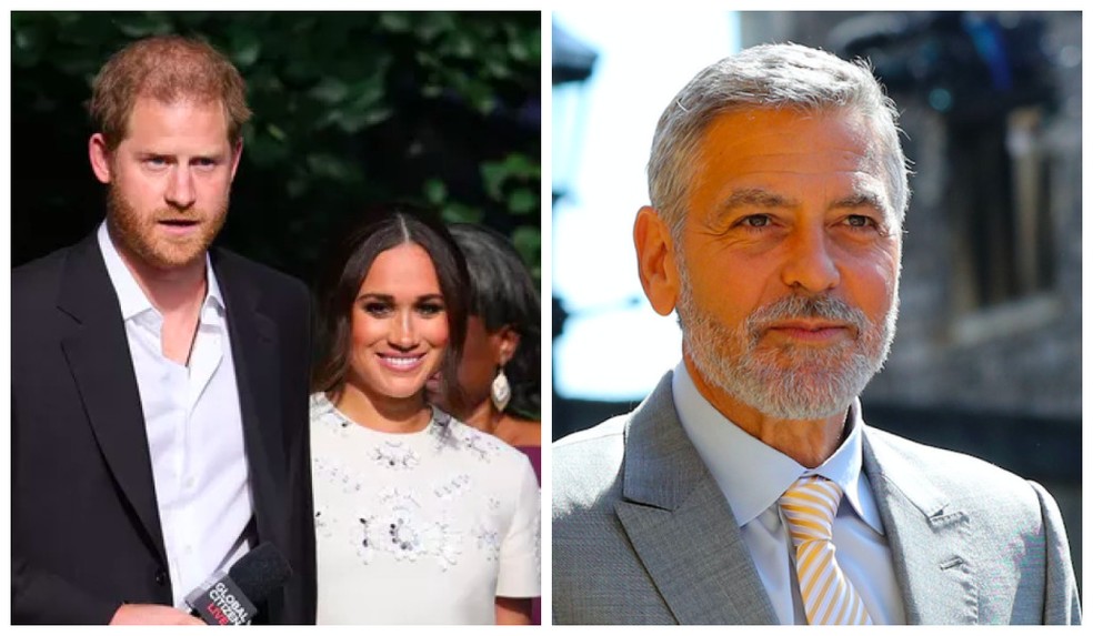 O Príncipe Harry e a atriz e Duquesa Meghan Markle romperam com o ator George Clooney — Foto: Getty Images