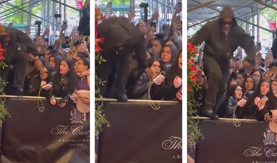 A$AP Rocky se apoiou em rosto de fã para pular cerca em hotel antes do Met Gala