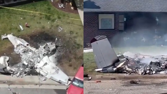 Avião cai no jardim de casa nos EUA, pega fogo e vizinhos removem passageiros dos destroços