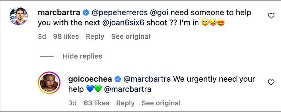 O comentário do namorado da modelo espanhola Jessica Goicoechea — Foto: Instagram