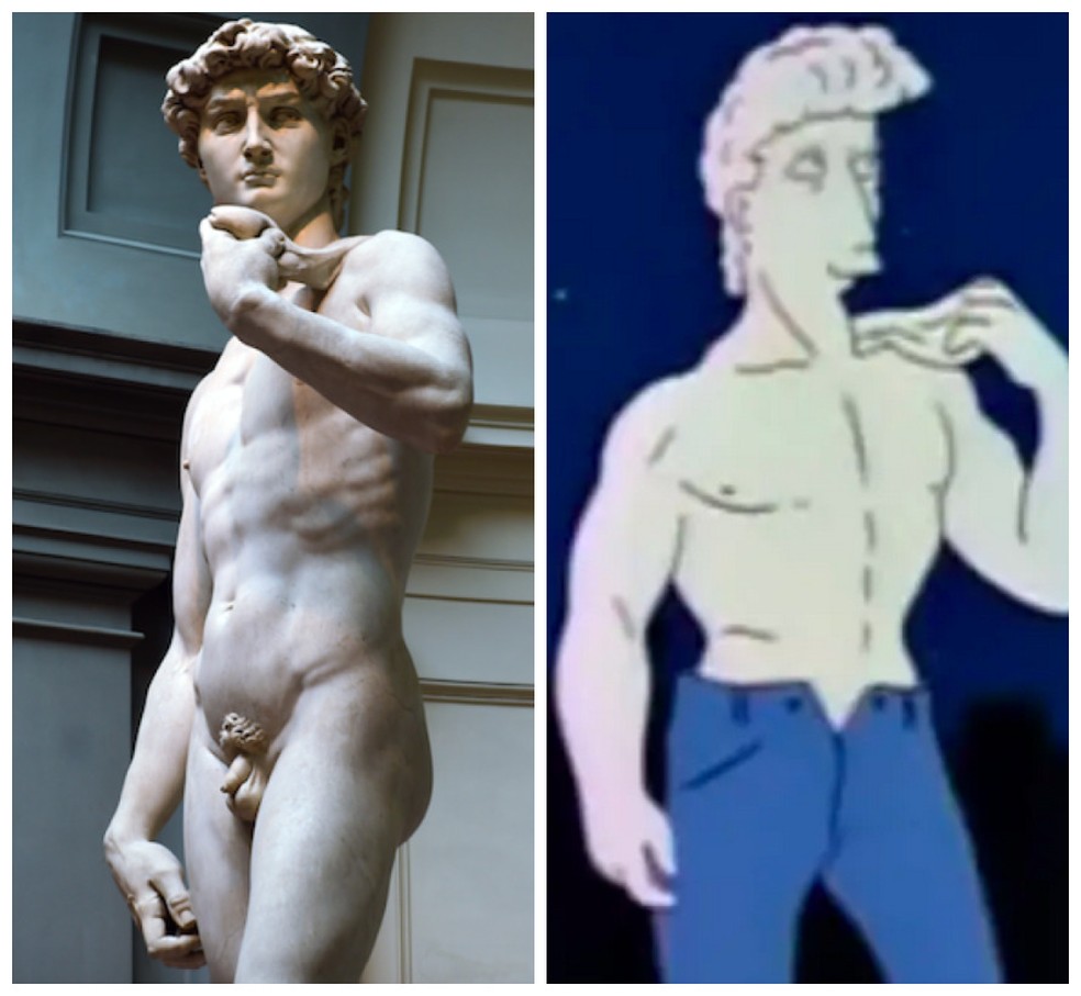 A estátua de David foi censurada em episódio da segunda temporada de Os Simpsons — Foto: Getty Images/Reprodução