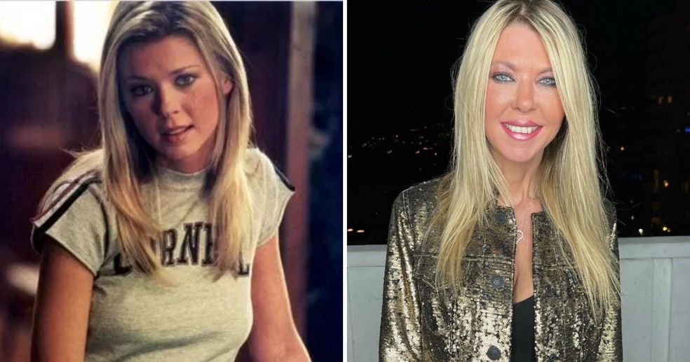 Tara Reid em 'American Pie' (1999); ela em foto mais recente — Foto: Reprodução/Instagran