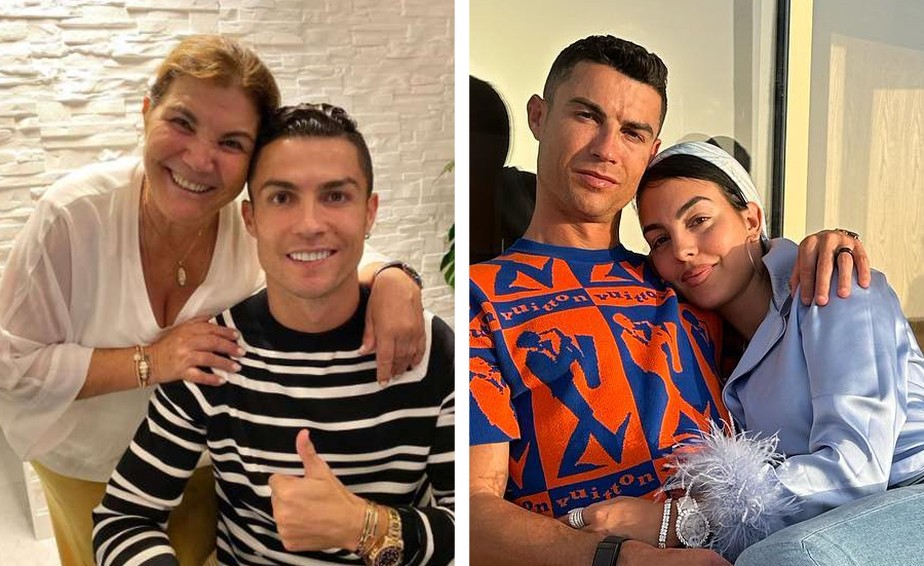 Cristiano Ronaldo com sua mãe, Dolores Aveiro, e sua parceria, Georgina Rodríguez