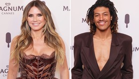 Heidi Klum desfila com decote generoso em Cannes, mas filho de peito 'nu' rouba a cena
