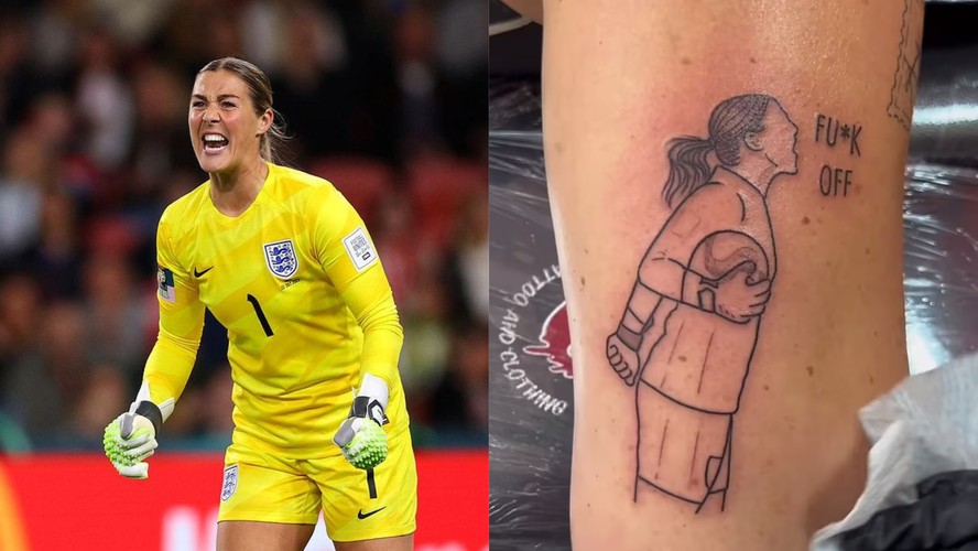 A goleira Mary Earps e uma tatuagem em homenagem à defesa feita por ela na Copa do Mundo