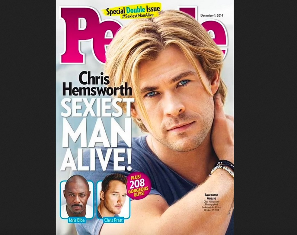 A capa da People de 2014 com a eleição de Chris Hemsworth como o homem mais sexy do mundo — Foto: Divulgação