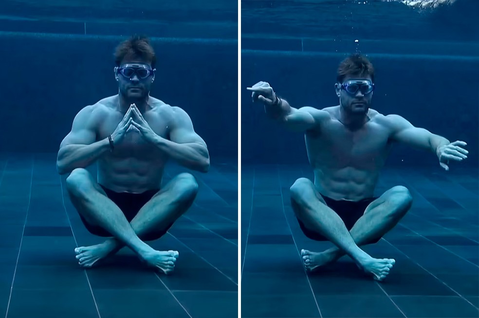 Chris Hemsworth em desafio de apneia — Foto: reprodução/Instagram