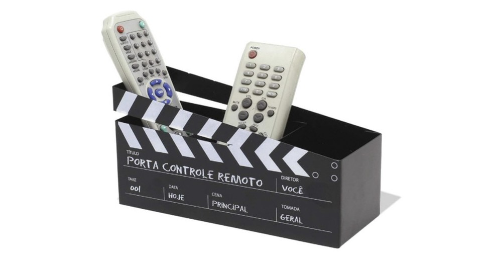 Porta-Controle Remoto Cinema Geguton é em em formato de claquete — Foto: Reprodução/Amazon