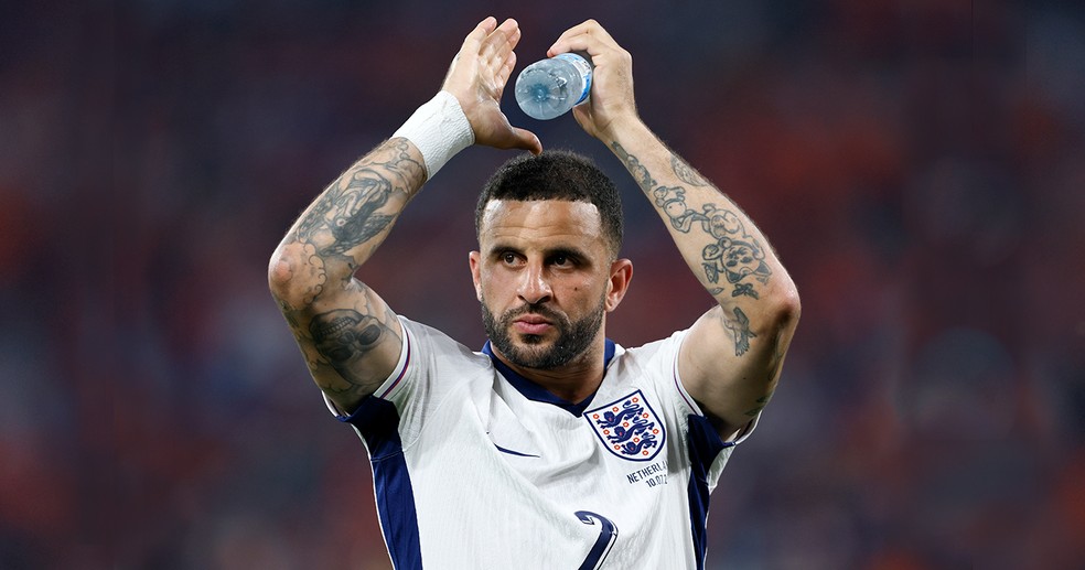 O lateral-direito Kyle Walker em ação pela seleção da Inglaterra — Foto: Getty Images