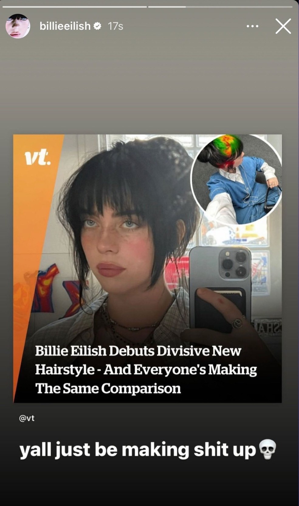 Billie Eilish se irrita com fake news bizarra e viral