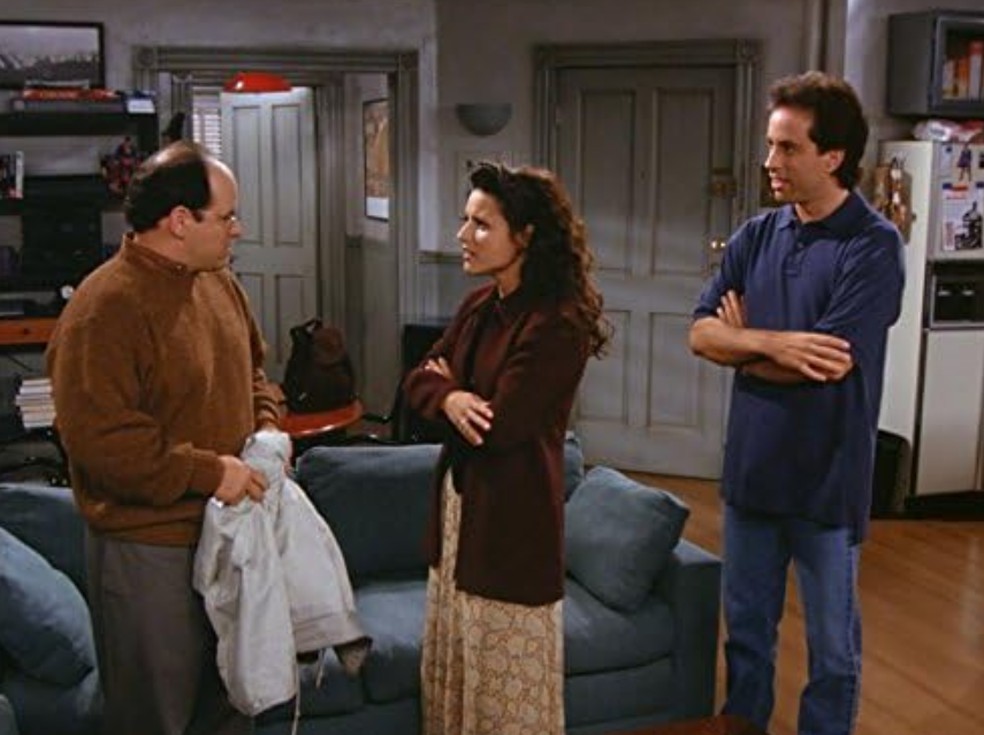 Julia Louis-Dreyfus, Jerry Seinfeld e Jason Alexander em Seinfeld — Foto: Reprodução
