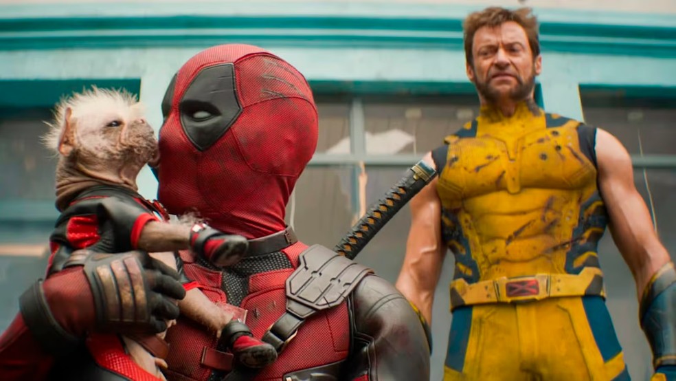 Peggy, Ryan Reynolds e Hugh Jackman em 'Deadpool & Wolverine' — Foto: divulgação