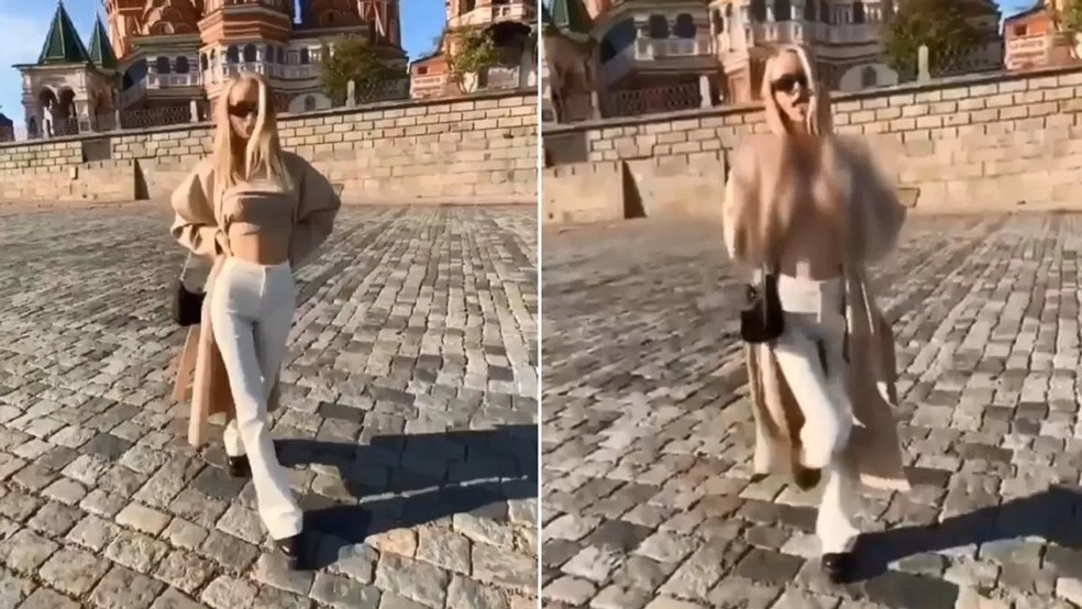 Lolita Bogdanova, influenciadora ucraniana e criadora de conteúdo adulto, no vídeo polêmico — Foto: Reprodução