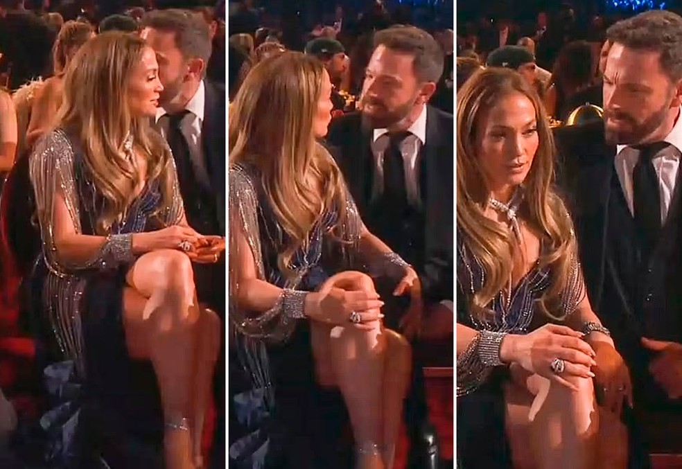 Jennifer Lopez e Ben Affleck durante a cerimônia do Grammy — Foto: reprodução